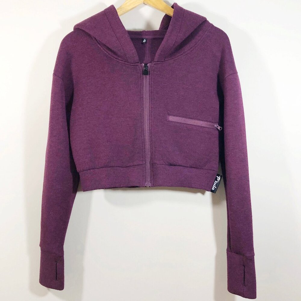 P'TULA Girlfriend Cropped Hoodie Full-Zip in Midnight Plum S - Picture 2 of 12